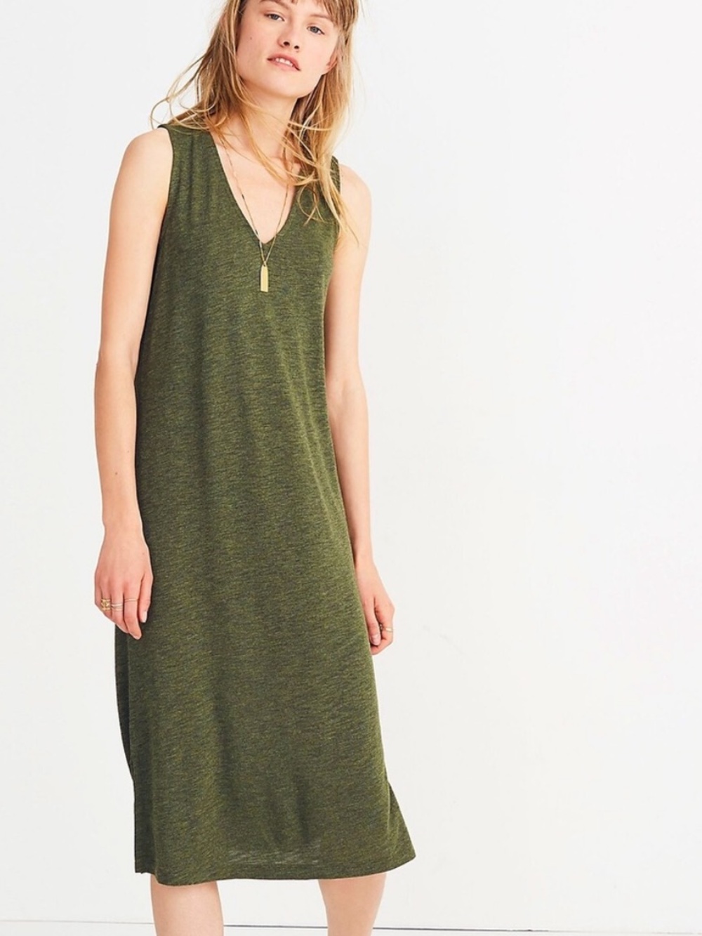 Madewell Heather Olive Green V-neck Jersey Tank Dress